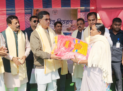 Chief Minister Dr Manik Saha distributed blankets among the poor under the initiative of 8 Bardowali Mandal of BJP in Agartala on January 13.